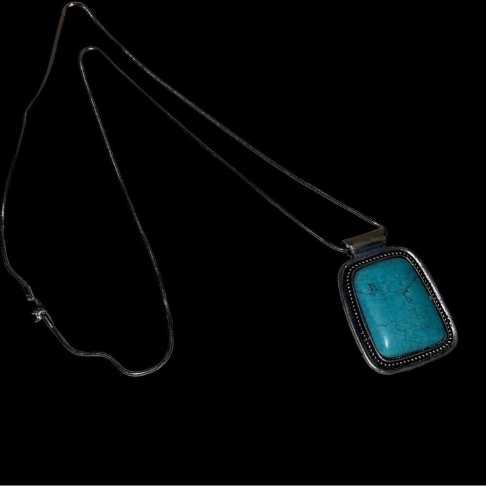 Large Rectangle Shape Turquoise Pendant Necklace … - image 1